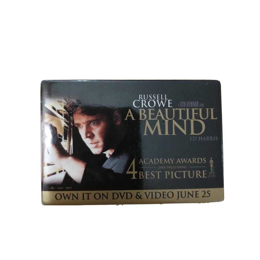 A Beautiful Mind DVD Promo Movie Button Badge Pin Pinback Russell Crowe 2001